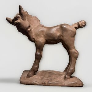Very Rare Karlsruher Majolika Terracotta Foal Horse Sculpture 1930s Hummel-König